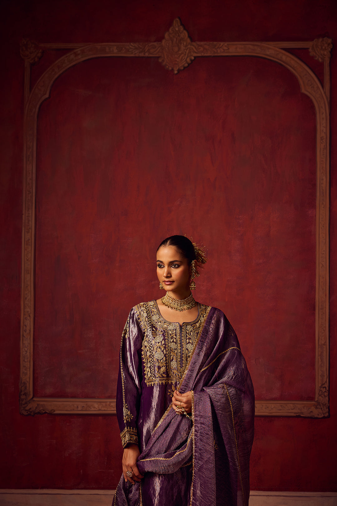 Pitara- Purple Tissue Kurta Set of 3