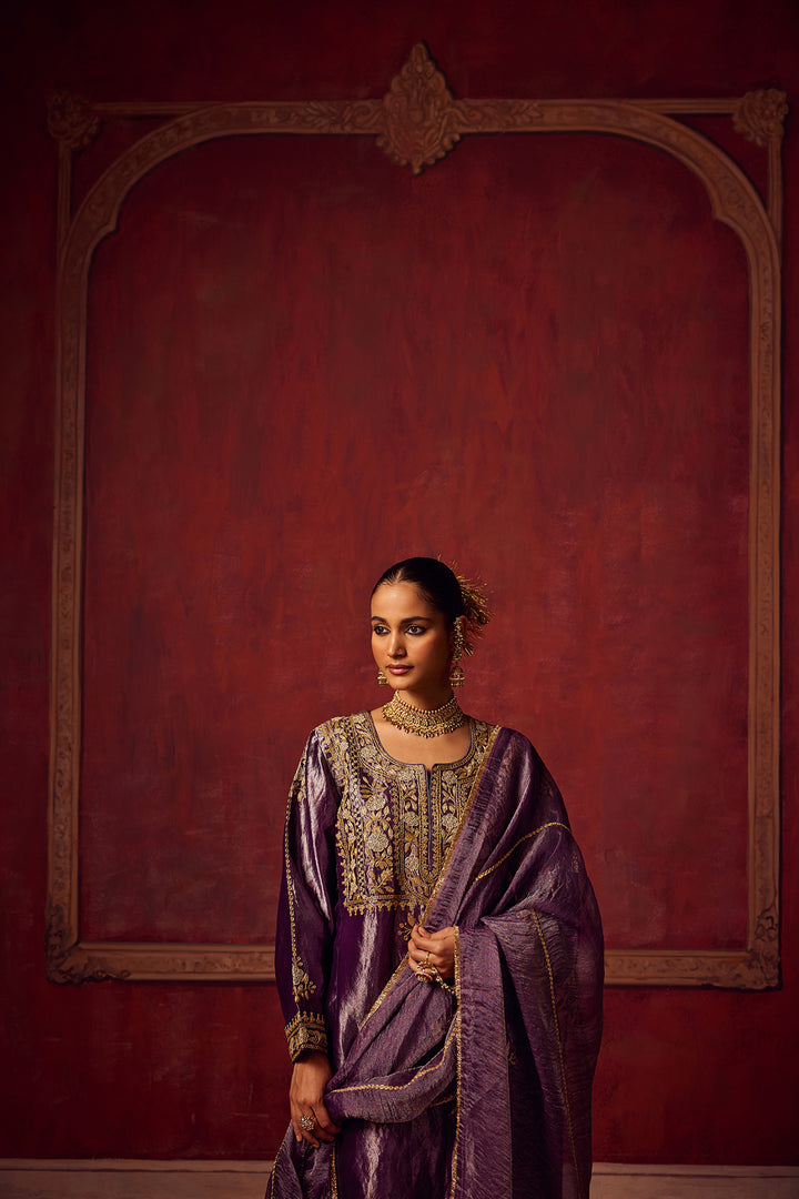 Pitara- Purple Tissue Kurta Set of 3