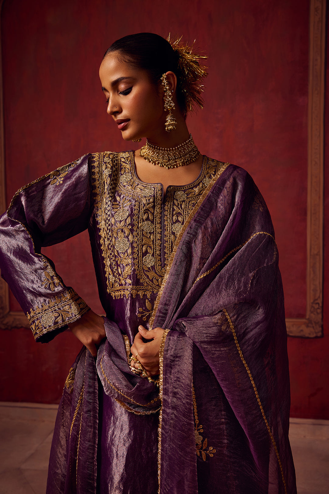 Pitara- Purple Tissue Kurta Set of 3