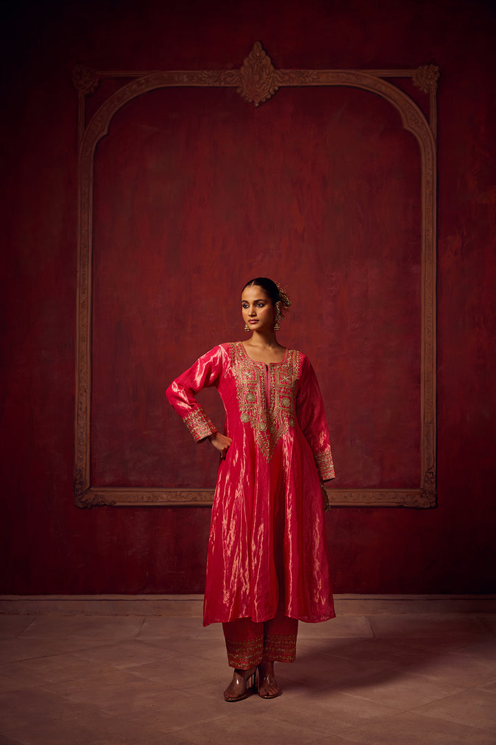Pink Tissue Anarkali Inayat Kurta Set of 3