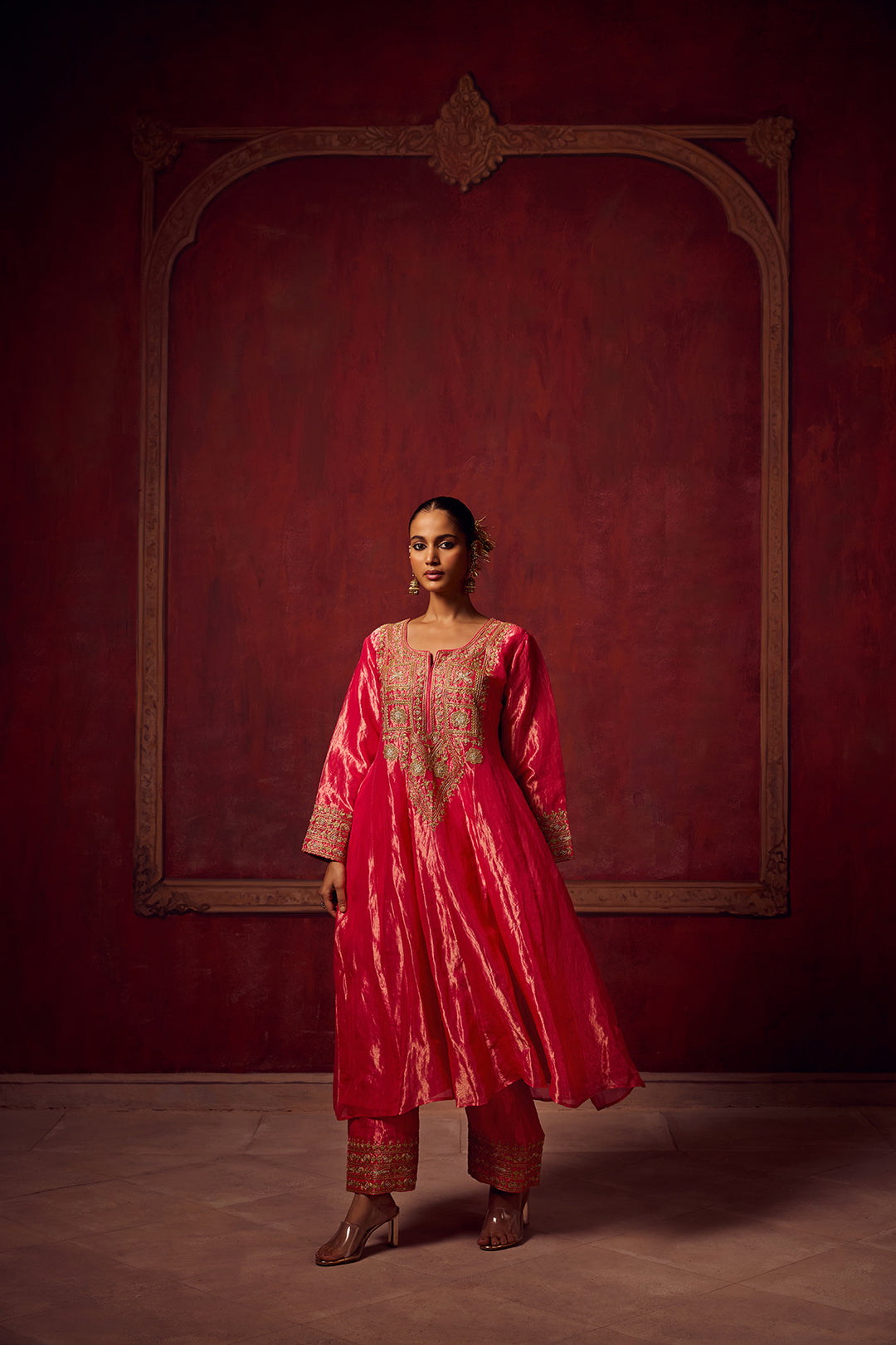 Pink Tissue Anarkali Inayat Kurta Set of 3