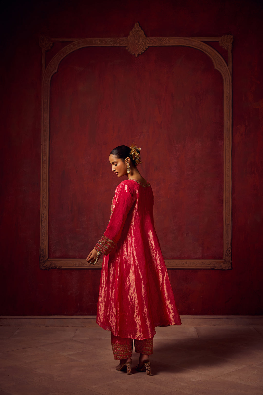 Pink Tissue Anarkali Inayat Kurta Set of 3