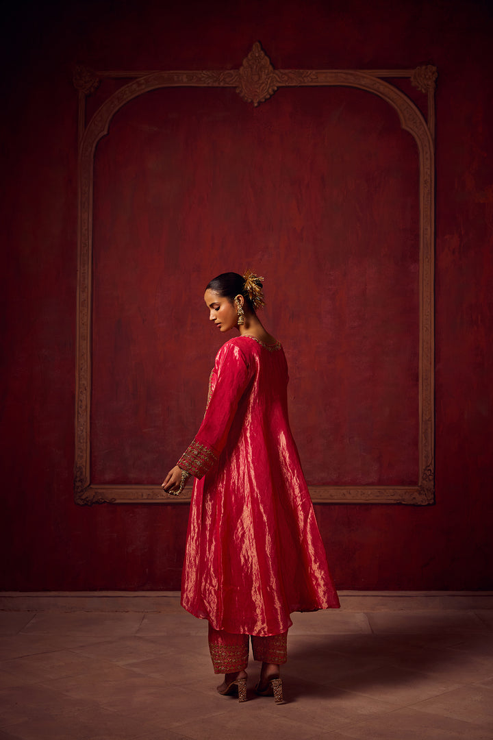Pink Tissue Anarkali Inayat Kurta Set of 3