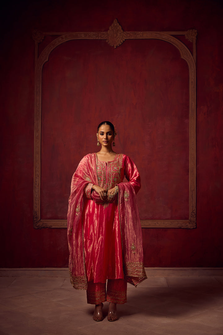 Pink Tissue Anarkali Inayat Kurta Set of 3