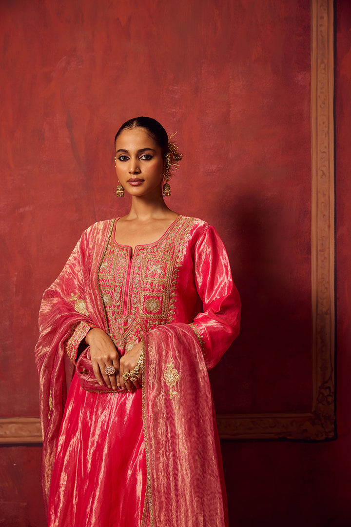 Pink Tissue Anarkali Inayat Kurta Set of 3