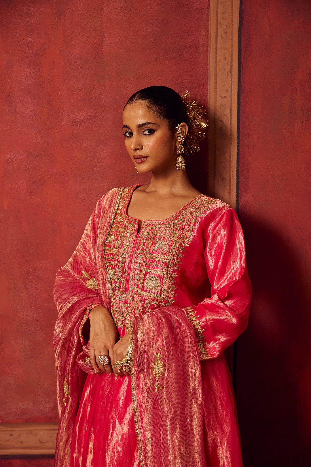 Pink Tissue Anarkali Inayat Kurta Set of 3