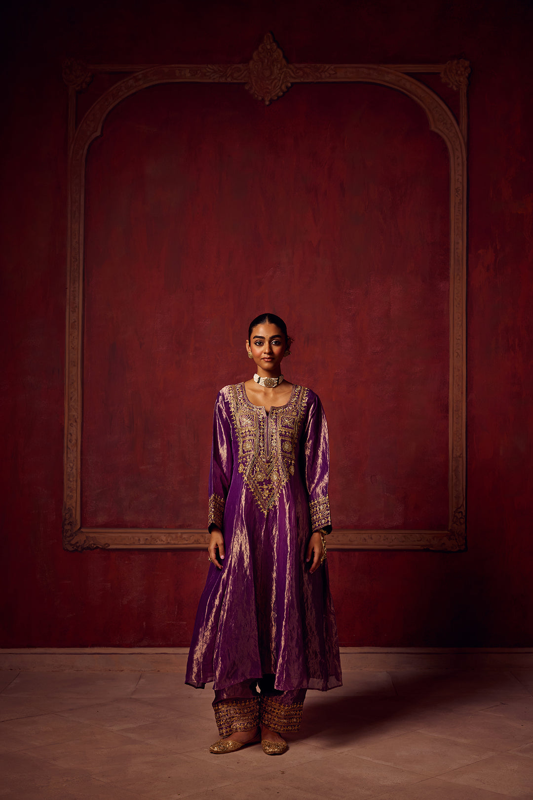 Purple Tissue Anarkali Inayat Kurta Set of 3