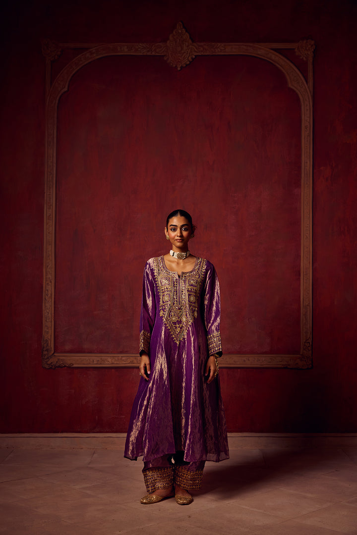 Purple Tissue Anarkali Inayat Kurta Set of 3