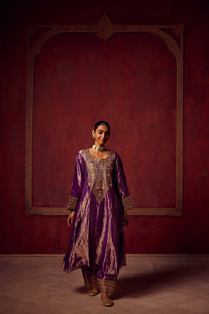 Purple Tissue Anarkali Inayat Kurta Set of 3