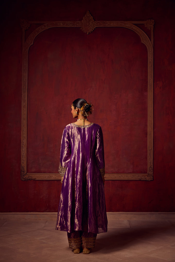 Purple Tissue Anarkali Inayat Kurta Set of 3