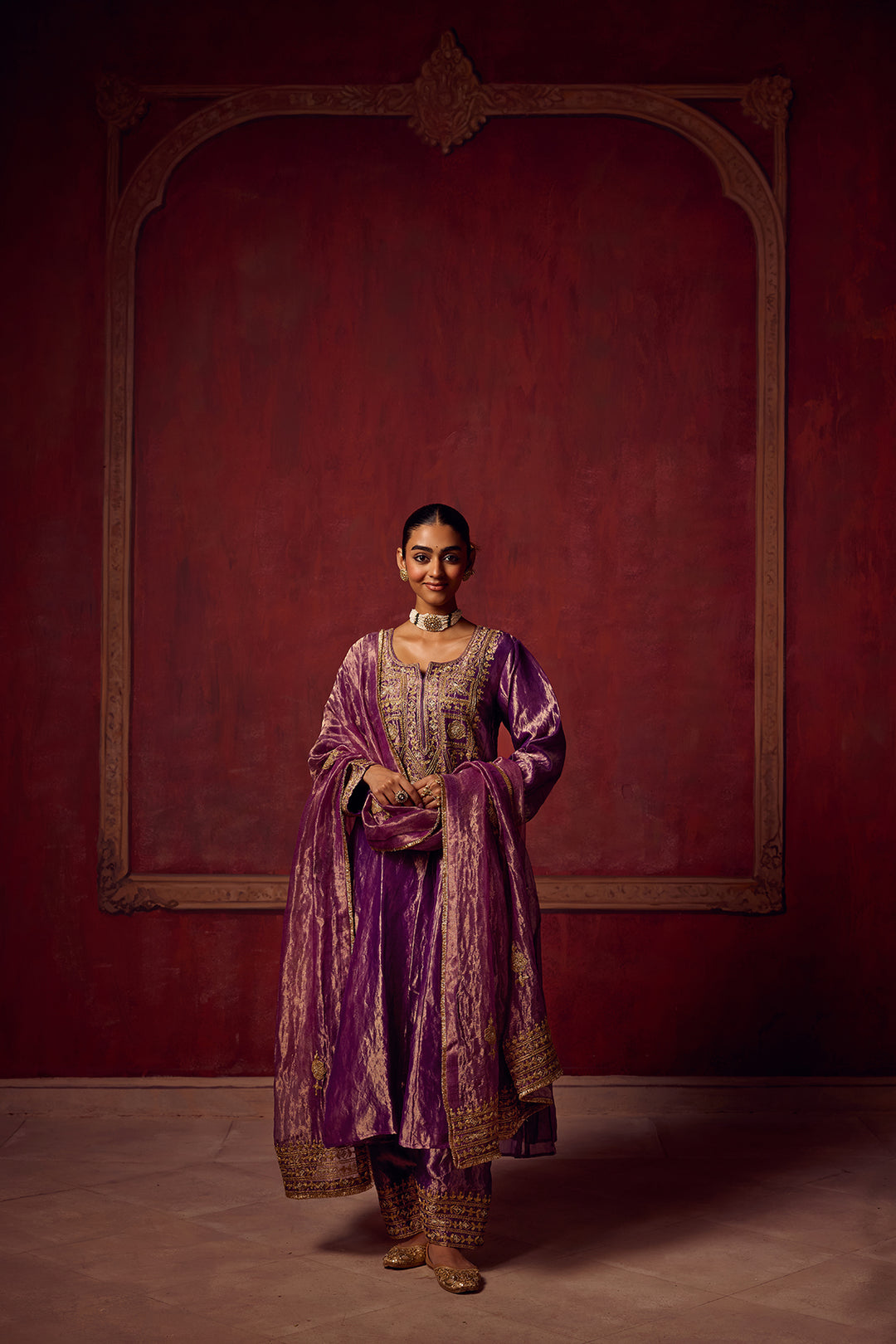 Purple Tissue Anarkali Inayat Kurta Set of 3