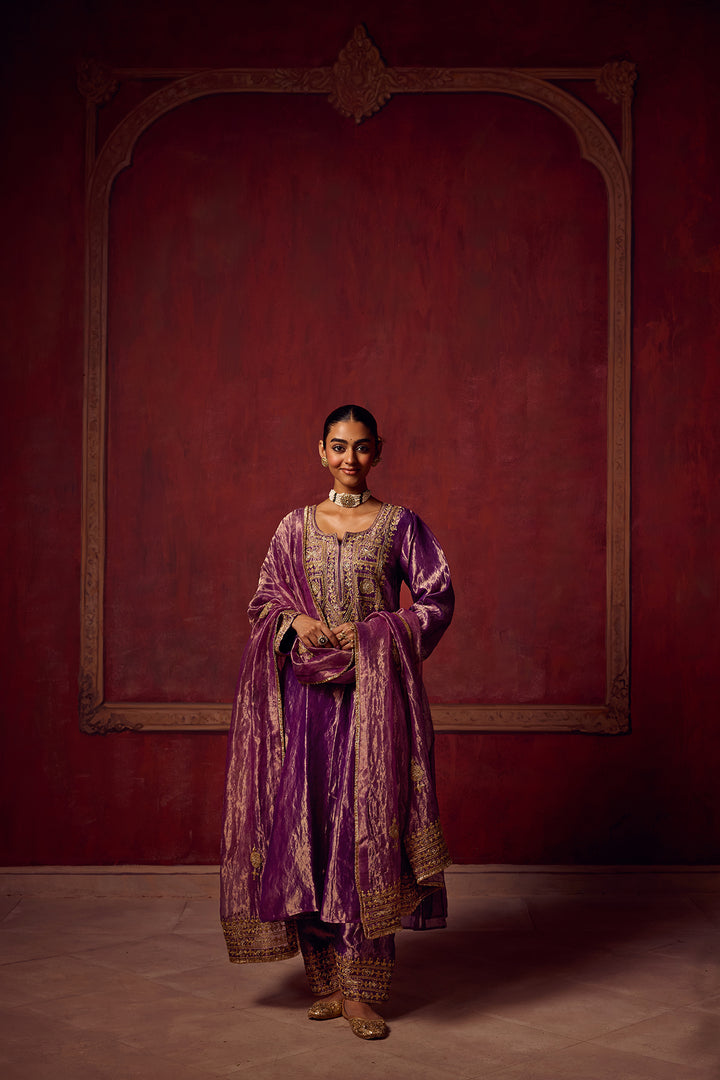 Purple Tissue Anarkali Inayat Kurta Set of 3
