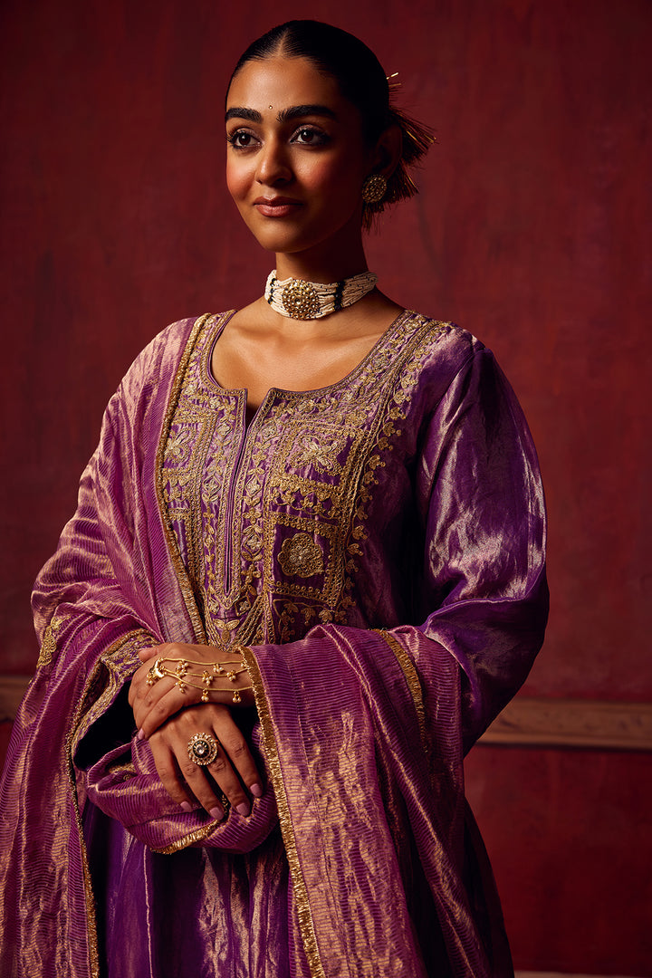 Purple Tissue Anarkali Inayat Kurta Set of 3