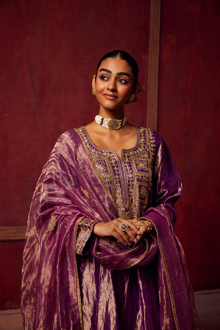 Purple Tissue Anarkali Inayat Kurta Set of 3