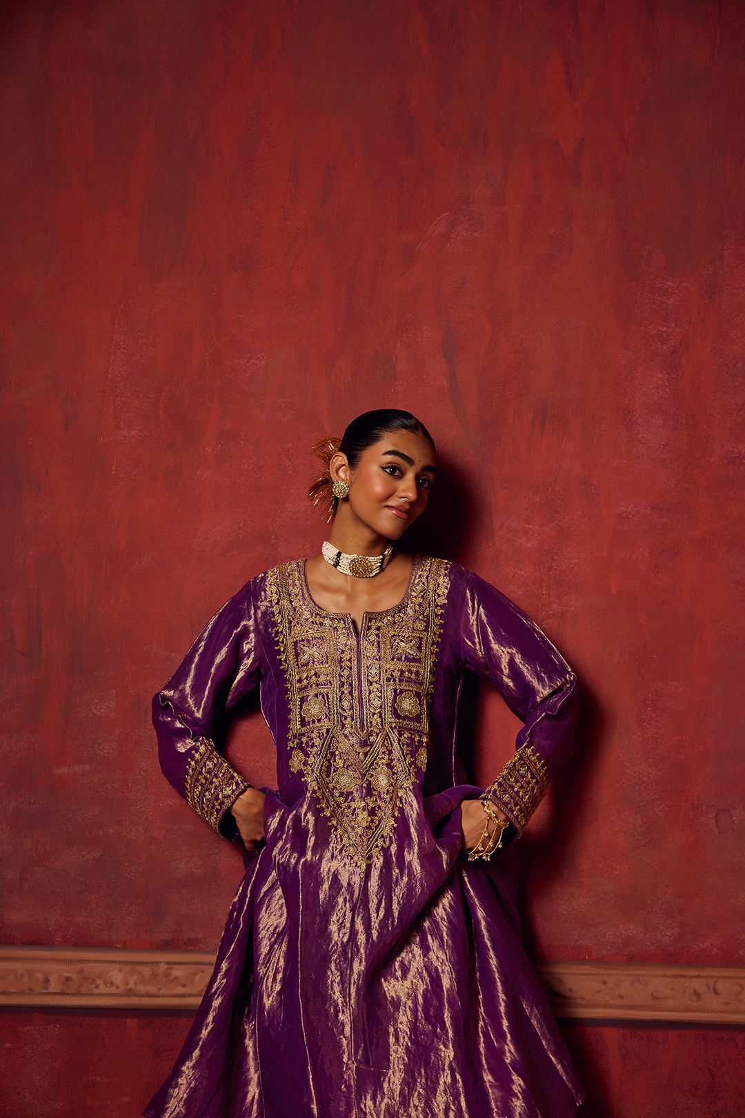 Purple Tissue Anarkali Inayat Kurta Set of 3