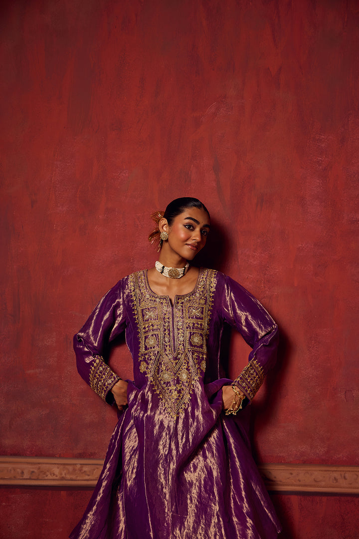 Purple Tissue Anarkali Inayat Kurta Set of 3