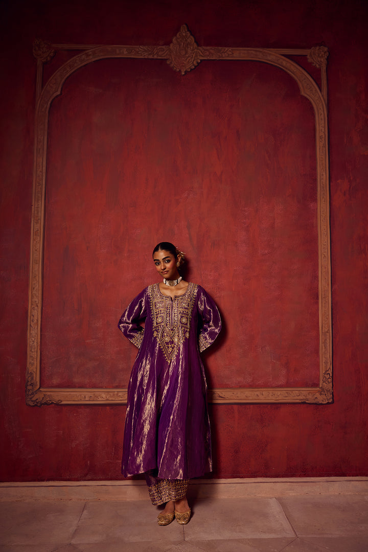 Purple Tissue Anarkali Inayat Kurta Set of 3