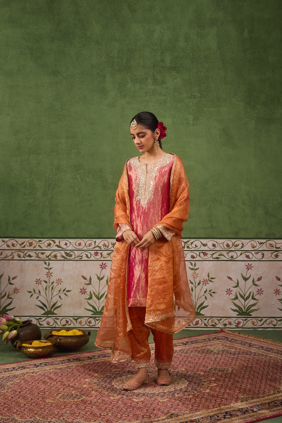 Kikli Hotpink with Orange Kurta Set of 3