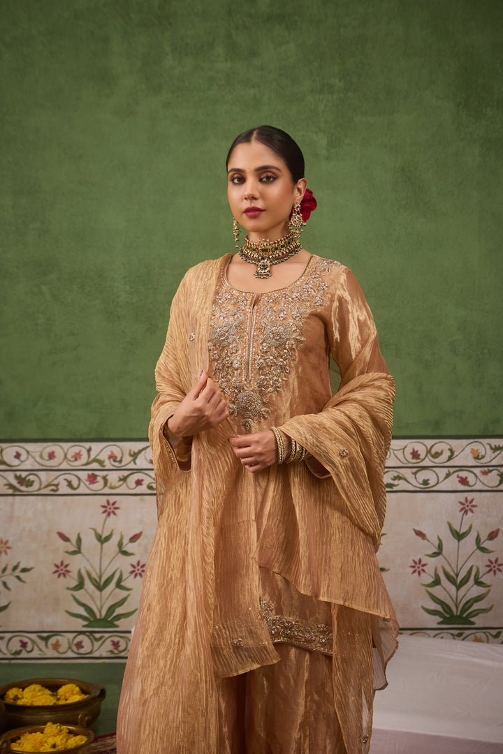 Inayat 2.0 Gold Tissue Sharara Set of 3