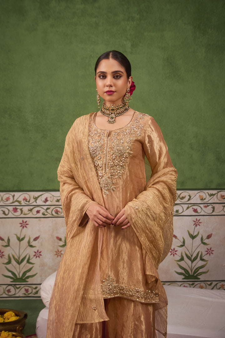 Inayat 2.0 Gold Tissue Sharara Set of 3