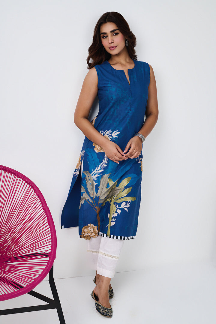 Noor Blue Sleevless Kurta-Set of 3