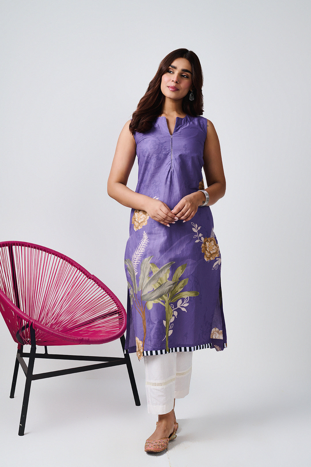Noor Purple Sleevless Kurta-Set of 3