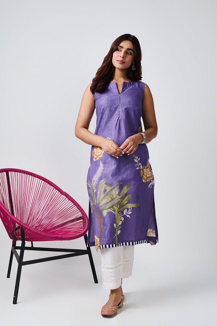Noor Purple Sleevless Kurta-Set of 3