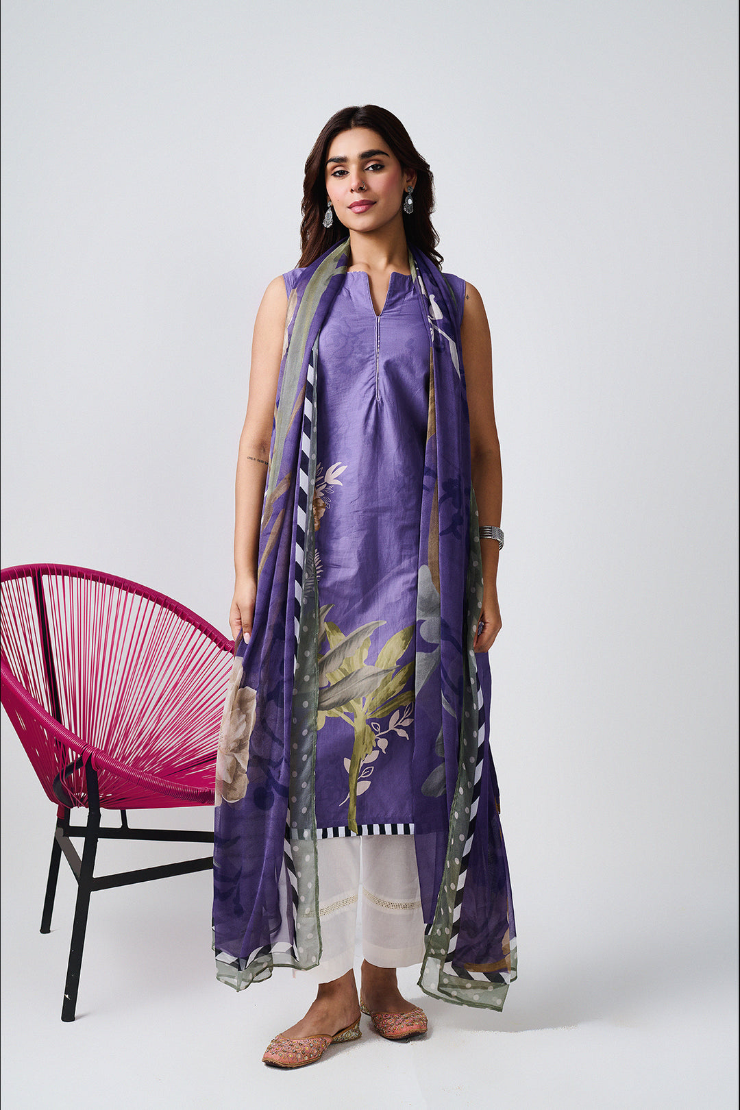 Noor Purple Sleevless Kurta-Set of 3