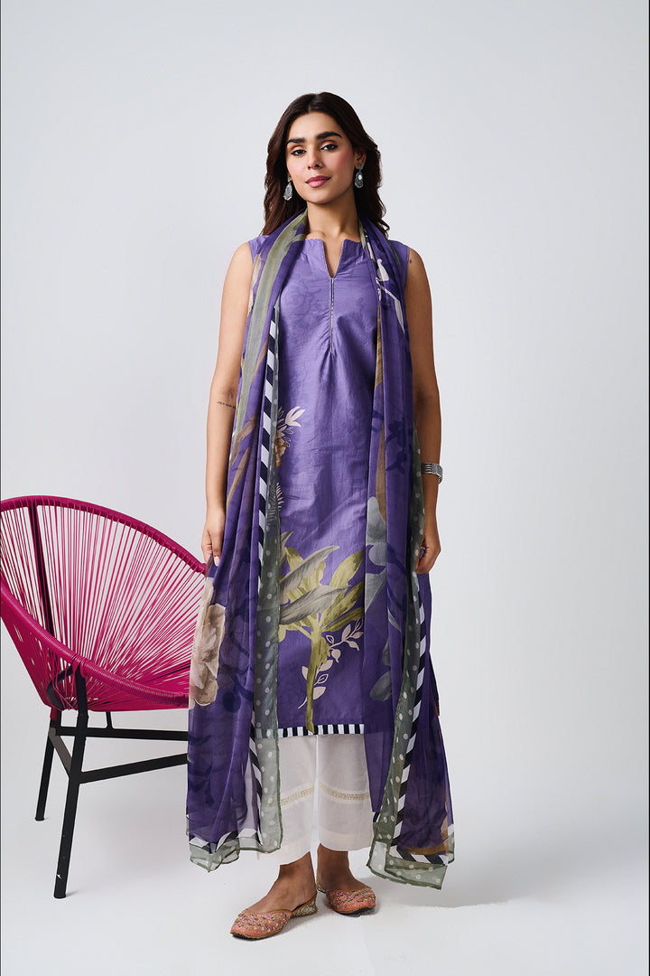 Noor Purple Sleevless Kurta-Set of 3