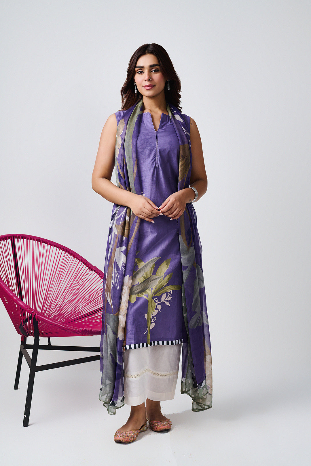 Noor Purple Sleevless Kurta-Set of 3