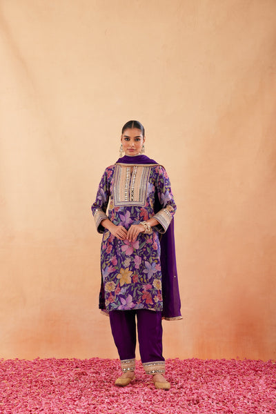 Ishq Purple Straight KURTA WITH SALWAR AND DUPATTA- SET OF 3