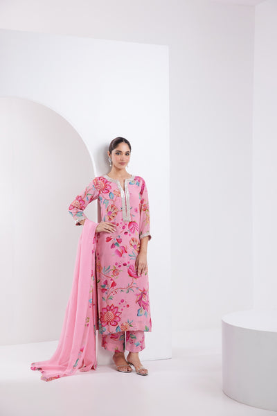 Kamal Blush Pink Printed Kurta Set of 3