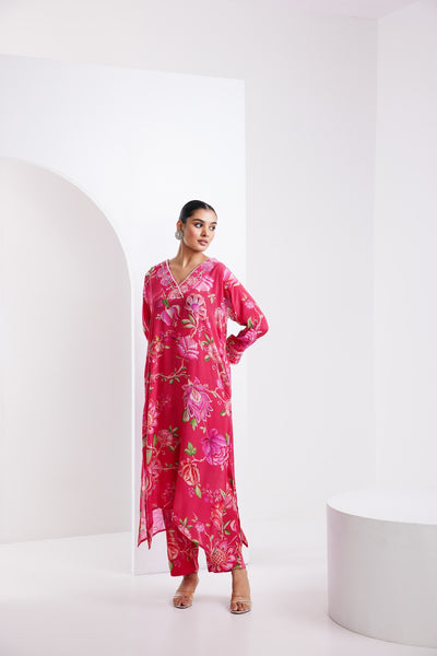 Kamal Hot Pink Kaftan Kurta Set of 2