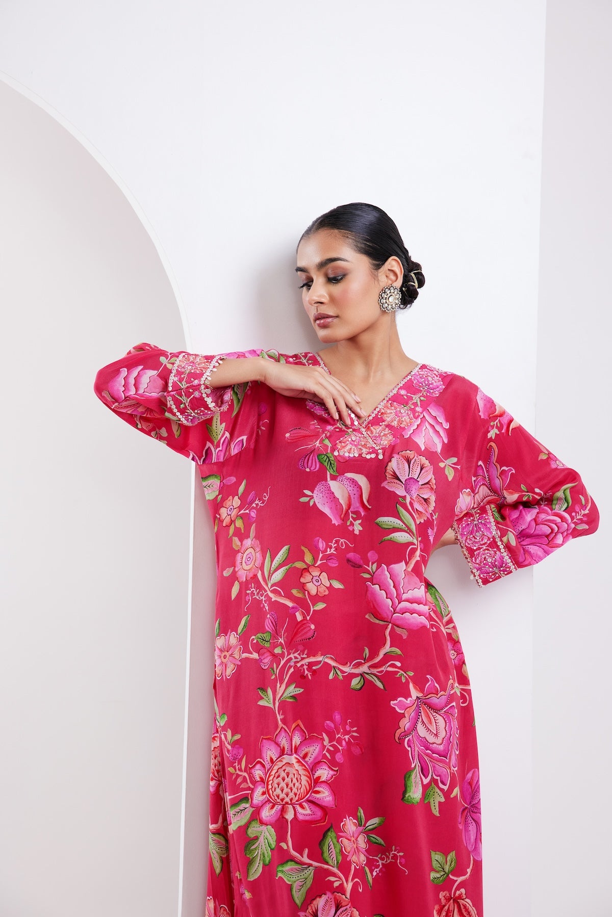 Kamal Hot Pink Kaftan Kurta Set of 2