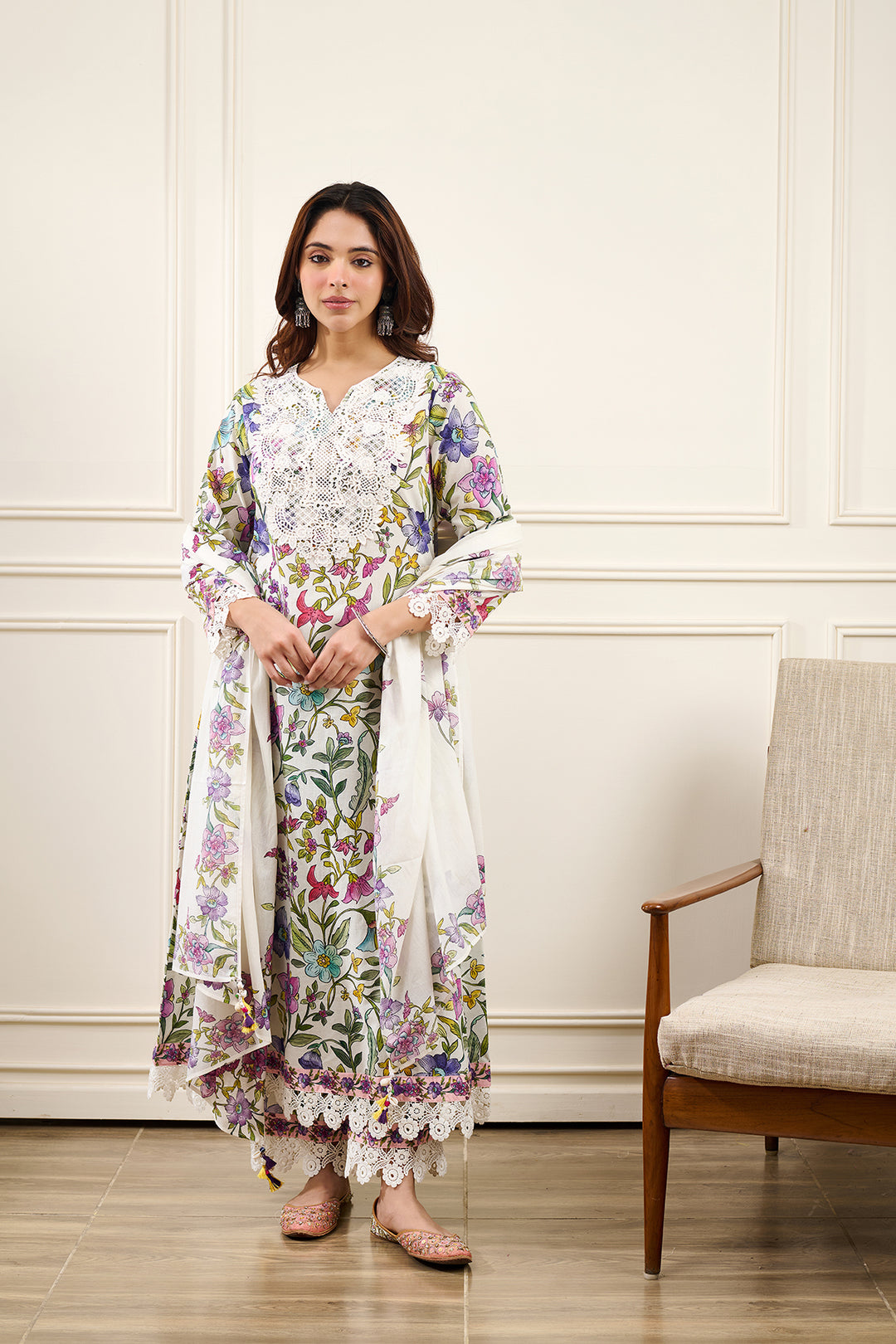 Gul-Bahaar A-Line KURTA WITH PALAZZO AND DUPATTA- SET OF 3