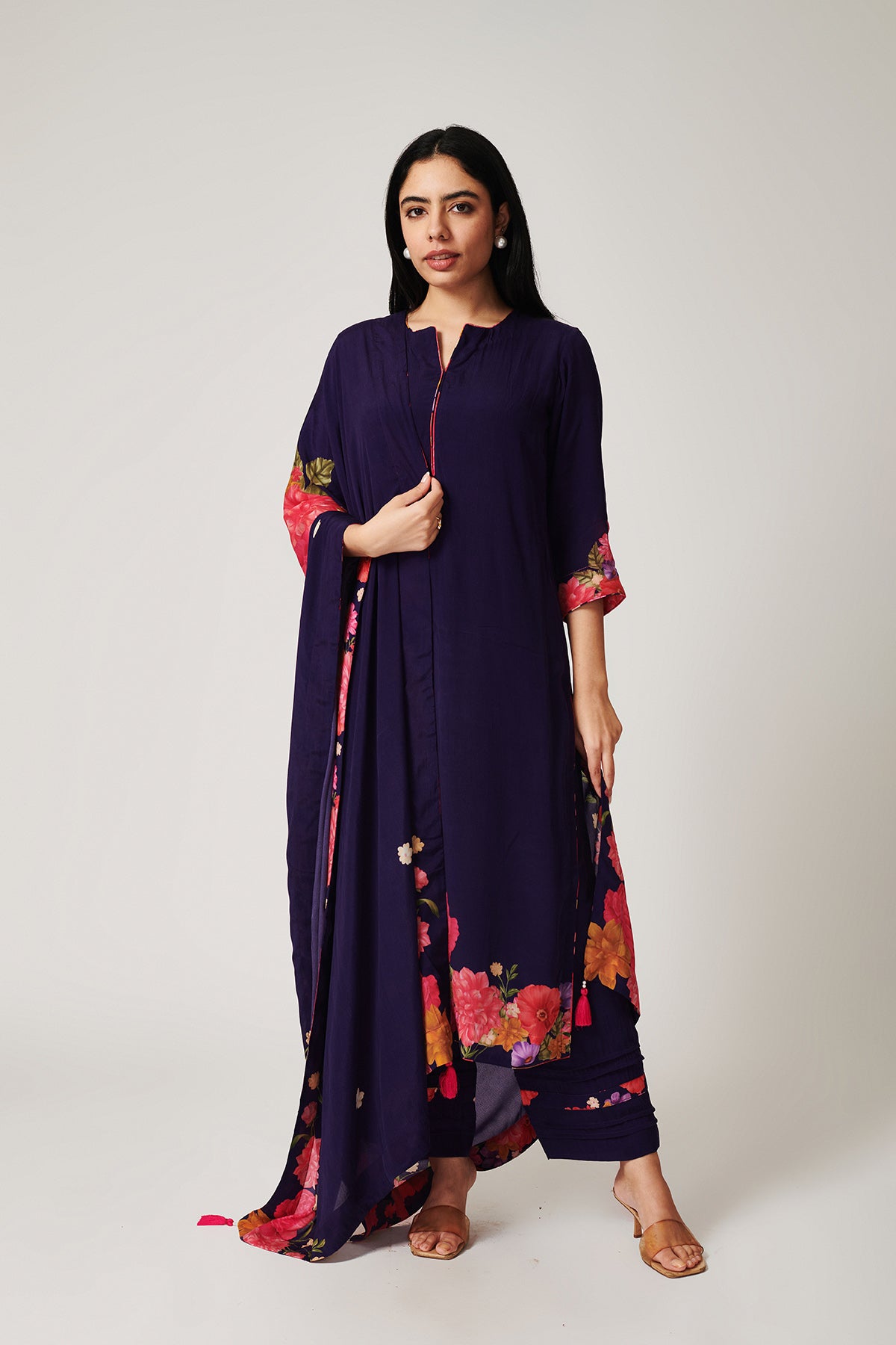 Azalea Purple Kurta Palazzo-Set of 3