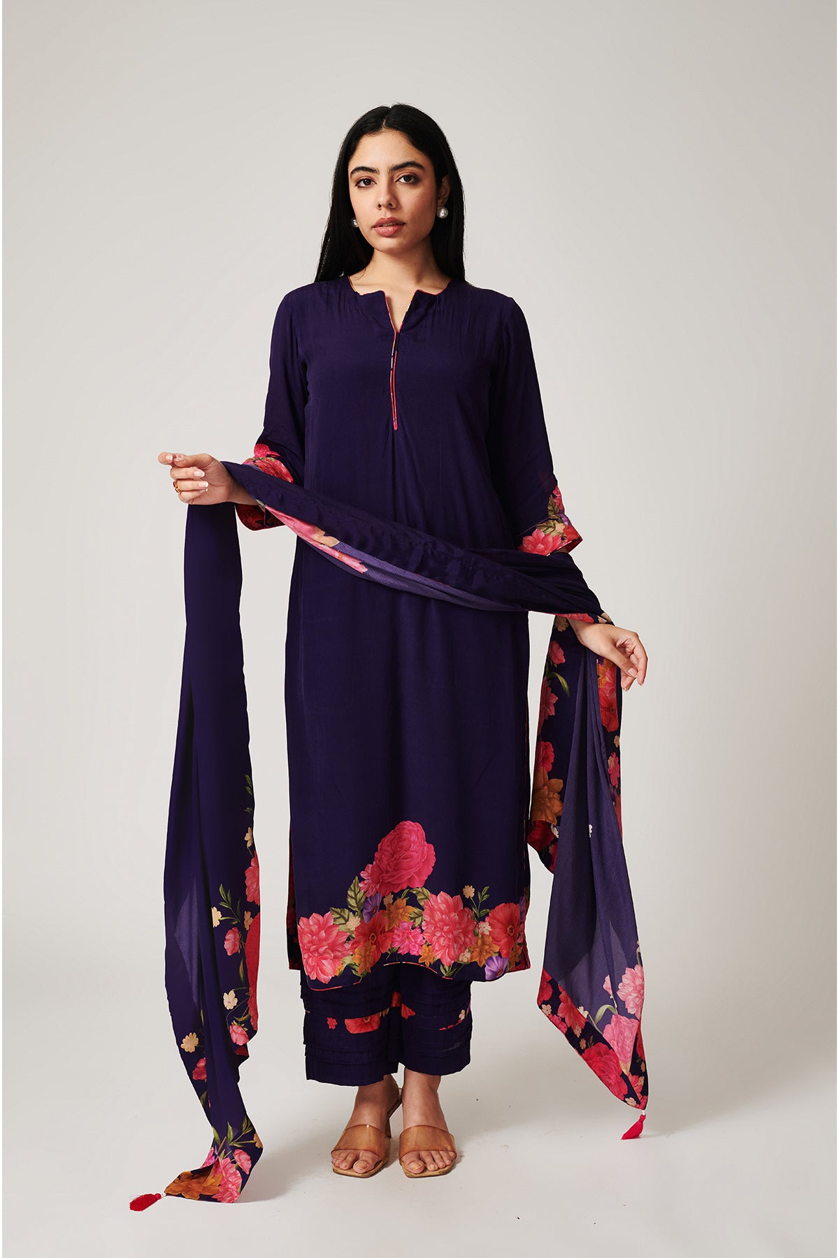 Azalea Purple Kurta Palazzo-Set of 3