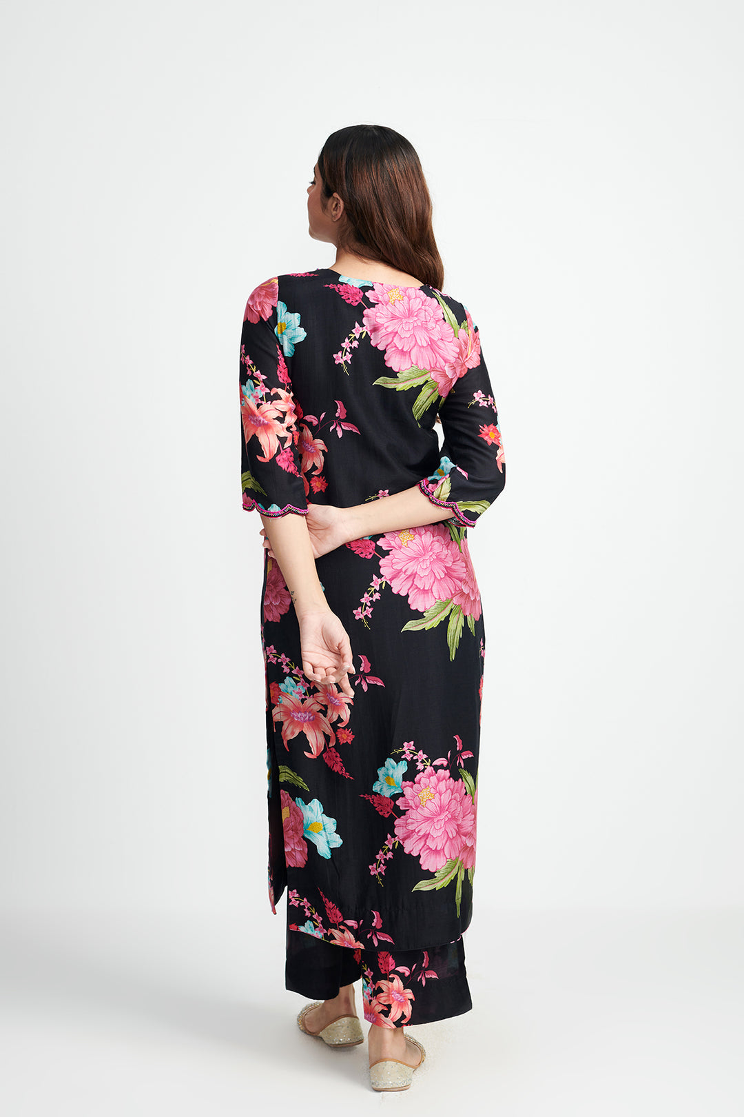 Floral Fiesta Black EMBROIDERED KURTA SET of 3