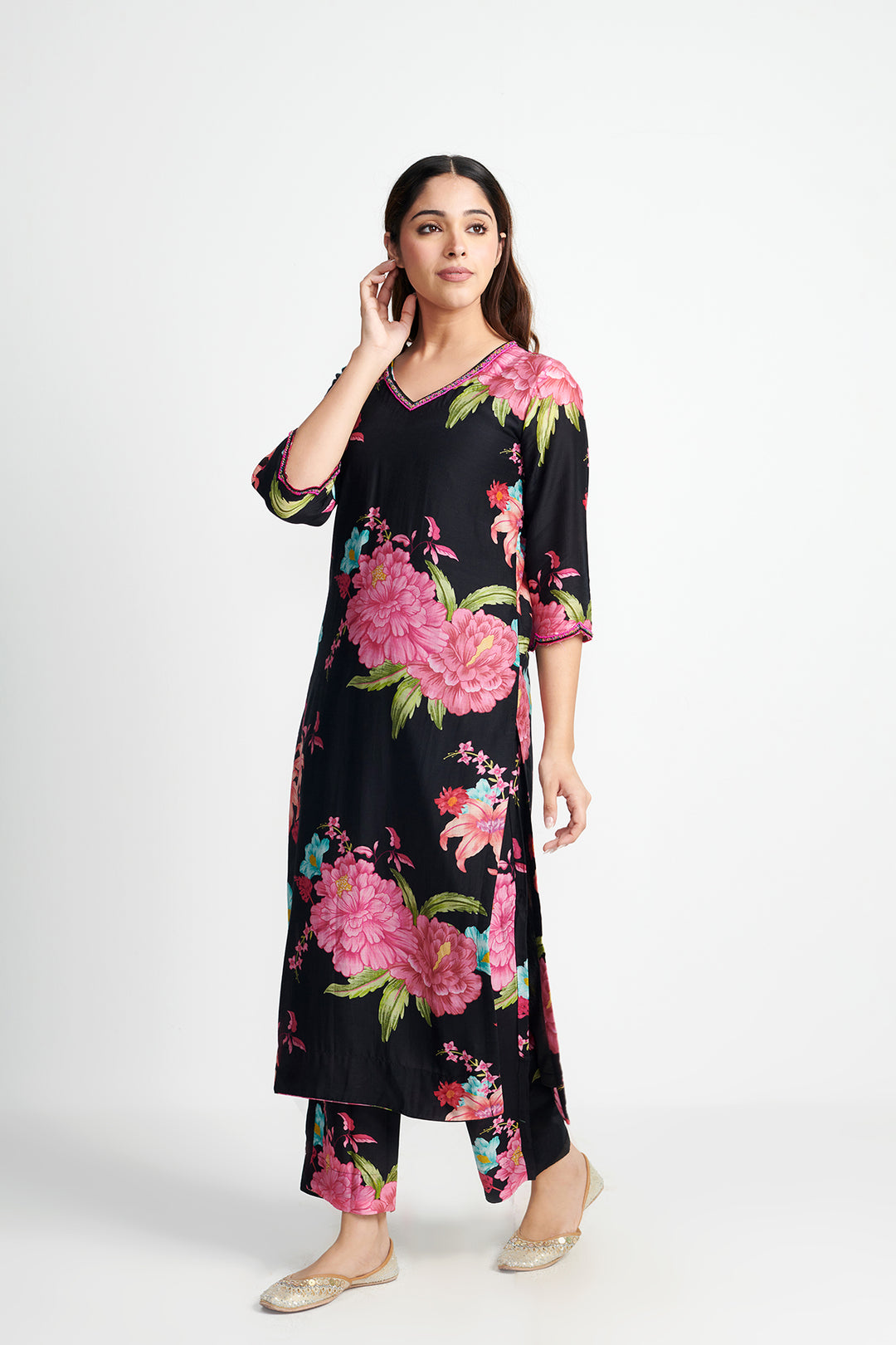 Floral Fiesta Black EMBROIDERED KURTA SET of 3