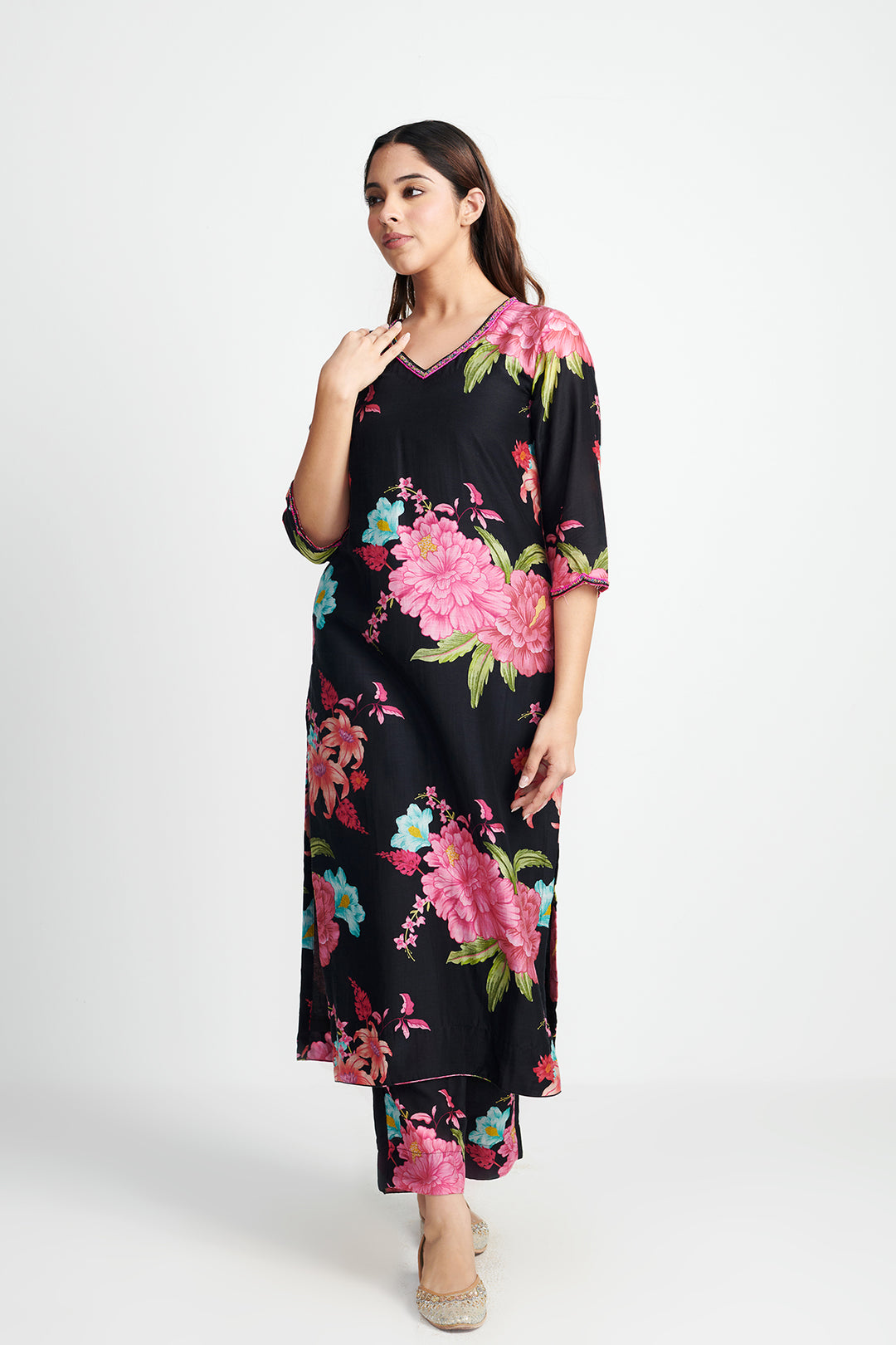 Floral Fiesta Black EMBROIDERED KURTA SET of 3