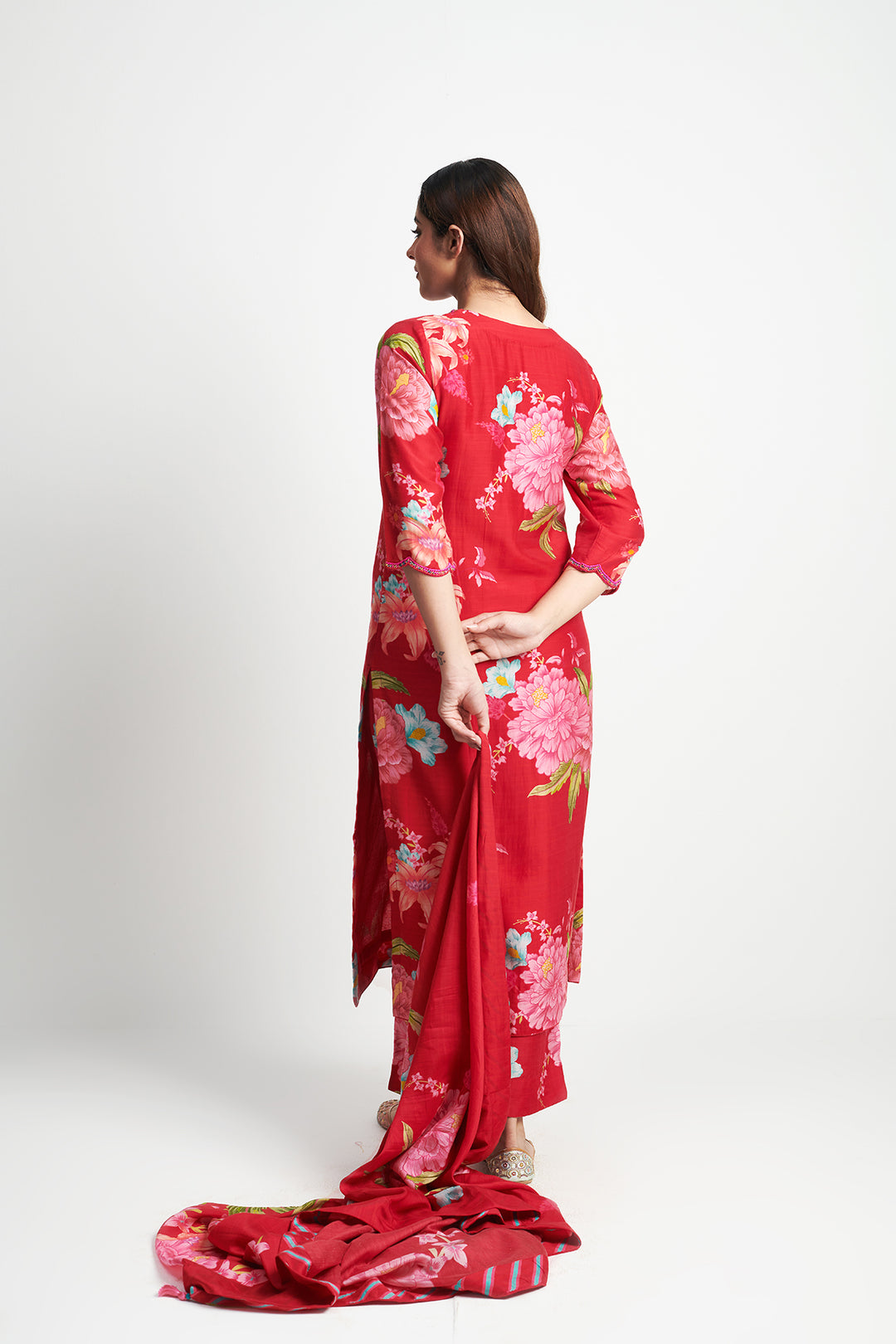 Floral Fiesta Red EMBROIDERED KURTA SET of 3