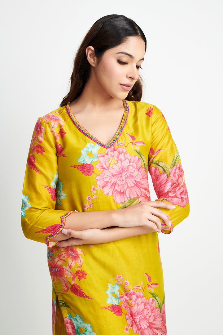 Floral Fiesta Lime Green EMBROIDERED KURTA SET of 3
