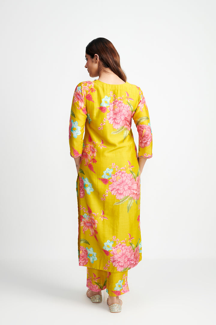 Floral Fiesta Lime Green EMBROIDERED KURTA SET of 3
