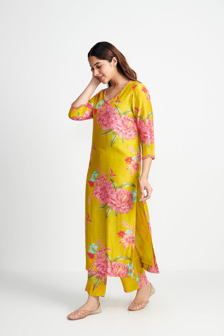 Floral Fiesta Lime Green EMBROIDERED KURTA SET of 3