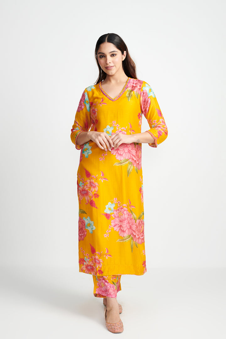 Floral Fiesta Orange EMBROIDERED KURTA SET of 3