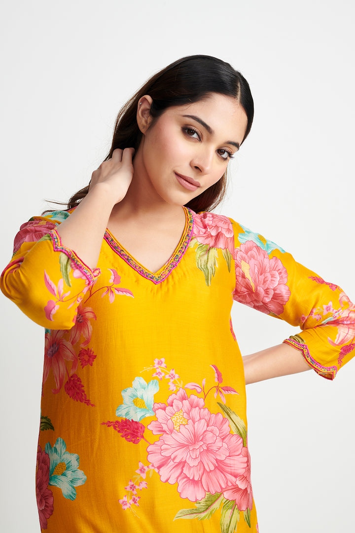 Floral Fiesta Orange EMBROIDERED KURTA SET of 3