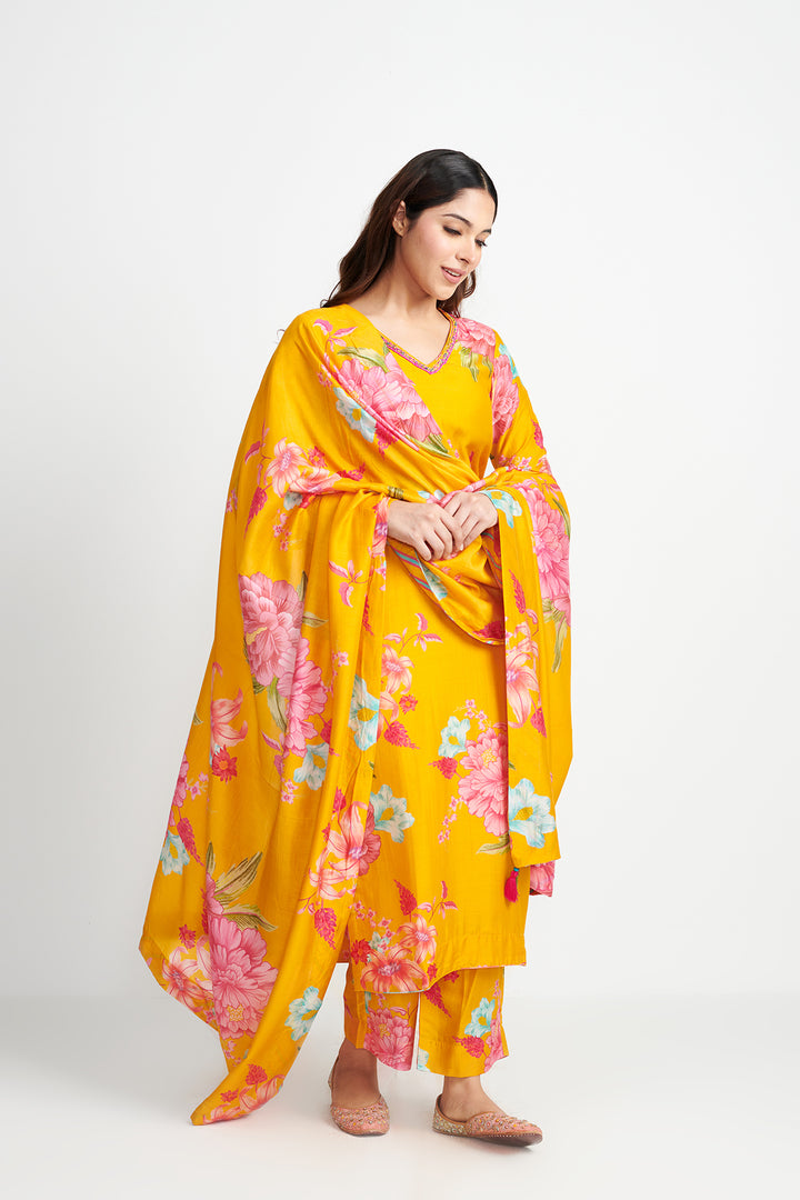 Floral Fiesta Orange EMBROIDERED KURTA SET of 3