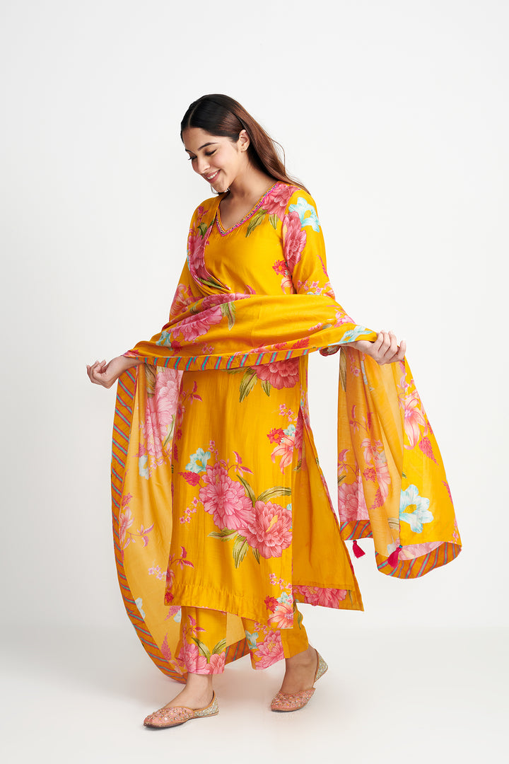 Floral Fiesta Orange EMBROIDERED KURTA SET of 3