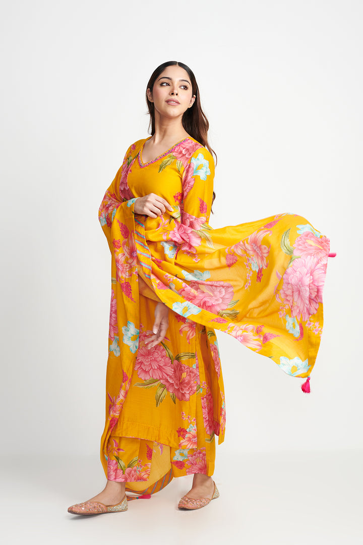 Floral Fiesta Orange EMBROIDERED KURTA SET of 3
