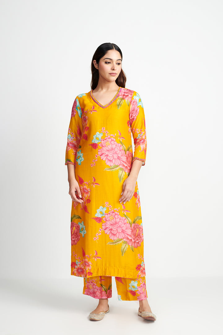 Floral Fiesta Orange EMBROIDERED KURTA SET of 3